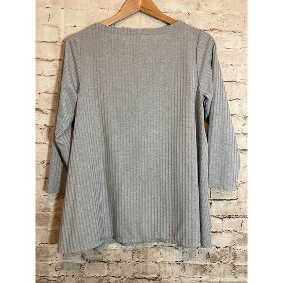 Marla Wynne Top Womens Medium Light Gray Ribbed Long Sleeve Capsule Minimalist - Picture 11 of 13